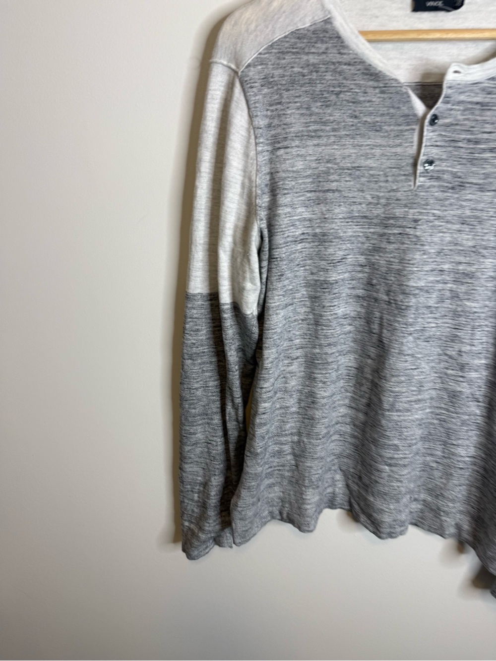 Vince Two-Tone Gray and Cream Long Sleeve Henley - Picture 2 of 10